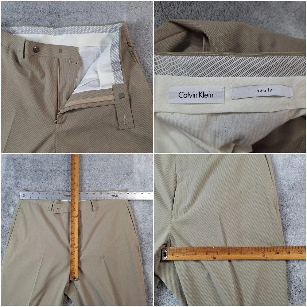 Calvin Klein Suit Mens 40 Long 32x31 Beige Stripe Double Vent 2 Btn Slim Fit